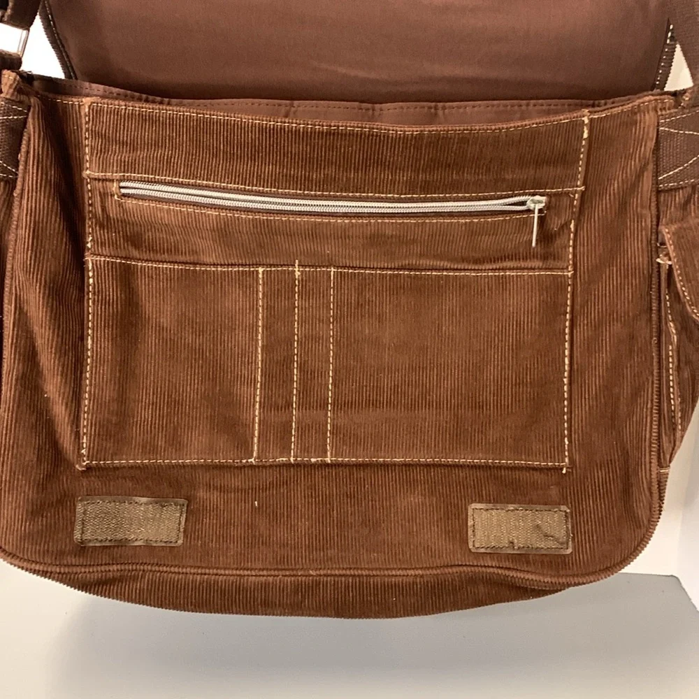 BONGO Brown Corduroy Star Pattern Messenger Bag adjustable strap